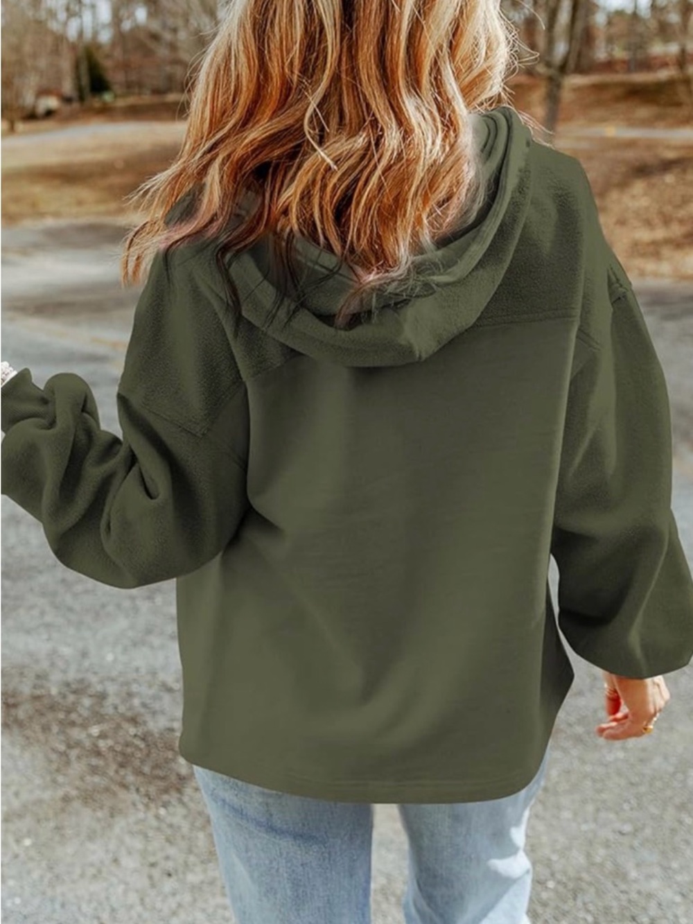 Olive Green Sherpa Zip-up Hooded Jacket - Women, Size XL - Picture 2 of 8